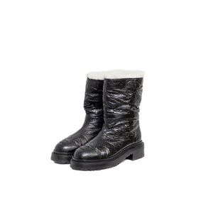 Chanel Black‎ Crackled Patent Leather Shearling-Lined Winter Boots – Size 36.5 C